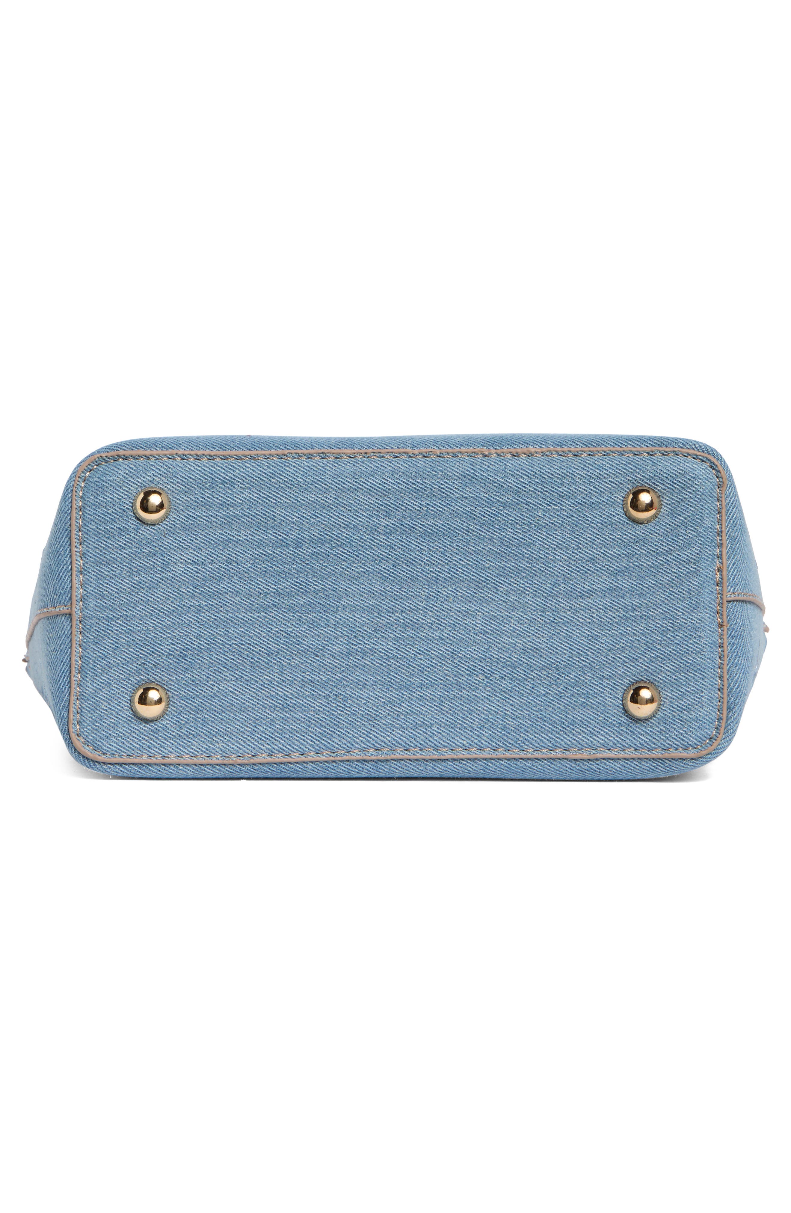 Nanette Lepore Eyelet Embroidered Denim Satchel, Alternate, color, Blue Jeans / Americana Scarf