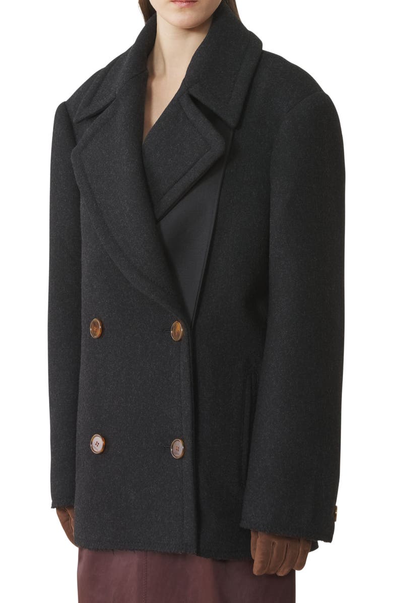 Lanvin Wool Peacoat, Alternate, color, Anthracite