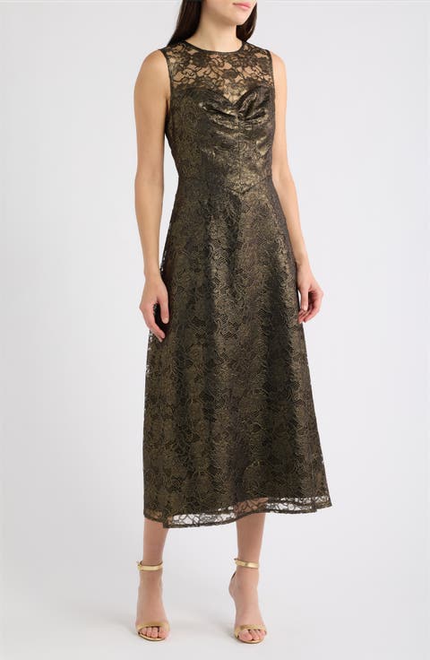 Shirred Fit & Flare Midi Dress