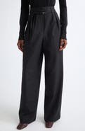Dries Van Noten Peacha Belted Pleated High Waist Wide Leg Wool Pants