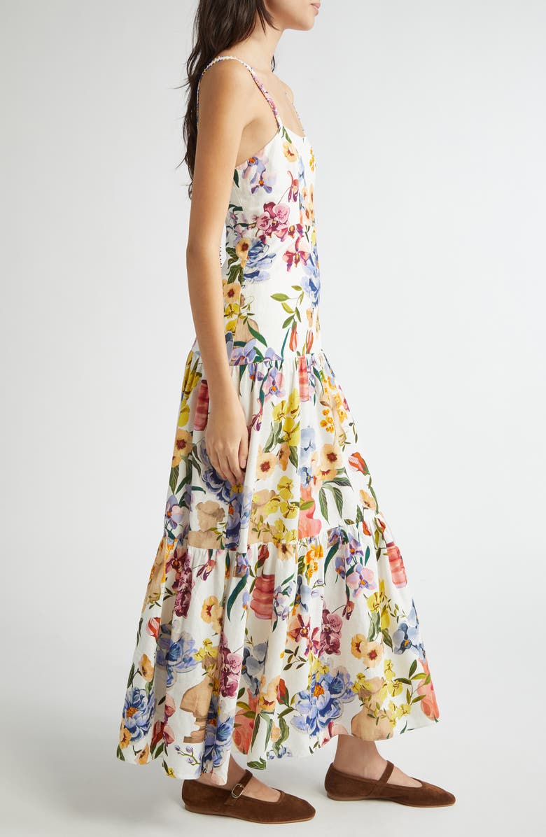 Greek Garden Tiered Linen Blend Maxi Dress