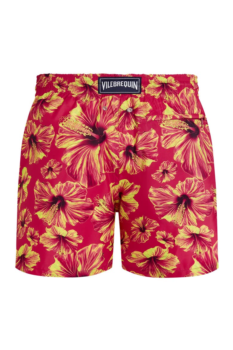 Men Ultra-light and packable Swim Shorts Macro Hibiscus, Alternate, color, Beetroot Purple