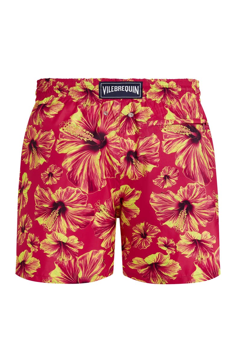 Vilebrequin Men Ultra-light and packable Swim Shorts Macro Hibiscus, Alternate, color, Beetroot Purple