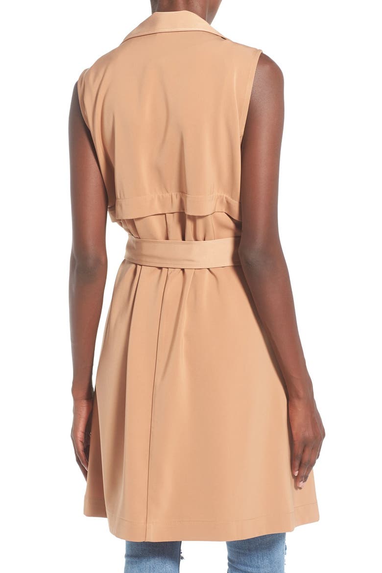 Sleeveless Draped Trench Jacket, Alternate, color, KHAKI