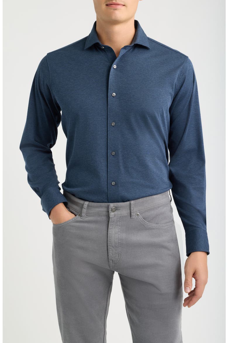 Excursionist Flex Tailored Fit Heathered Wrinkle Resistant Button-Up Shirt, Main, color, NAVY