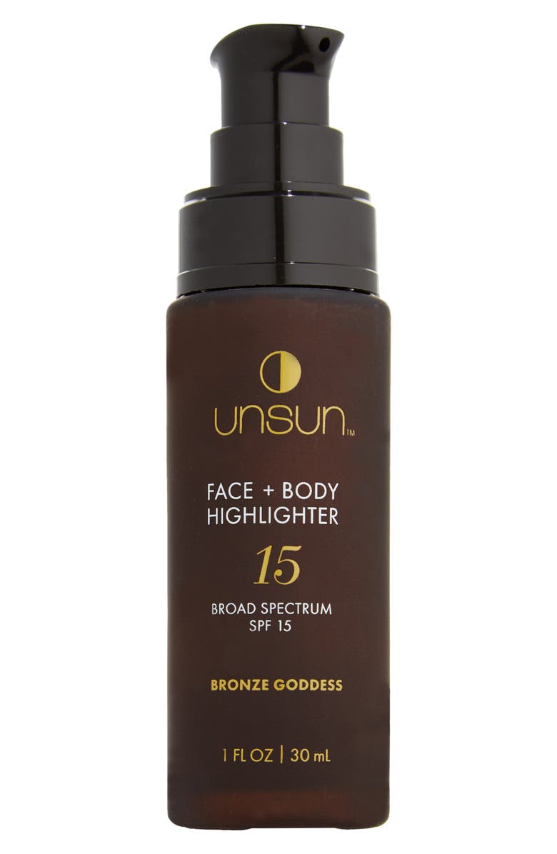 UNSUN Face + Body Highlighter Broad Spectrum SPF 15 Sunscreen, Main, color, Bronze Goddess
