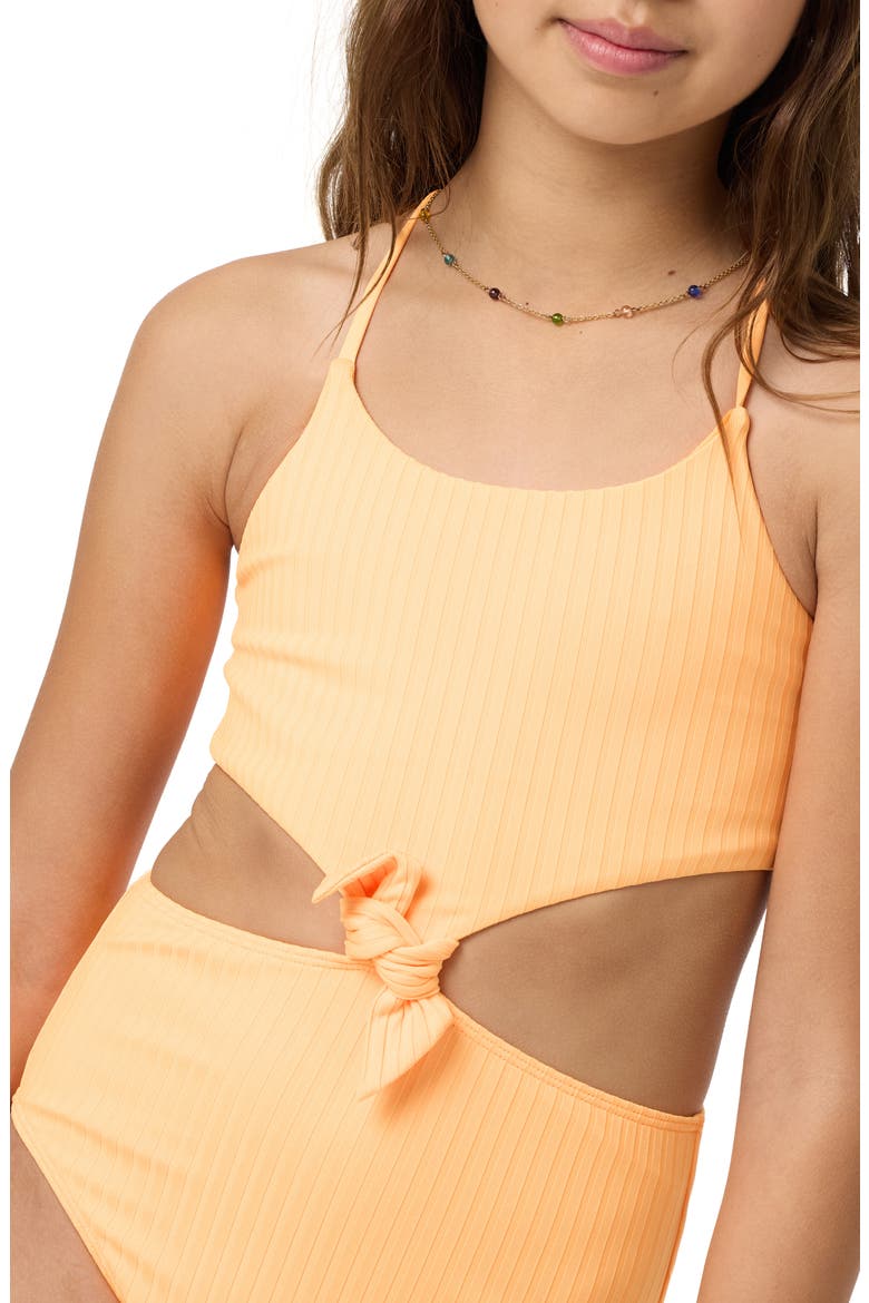 Shorebreak Rib Knot Cutout One-Piece Swimsuit, Alternate, color, NEON APRICOT NECTAR