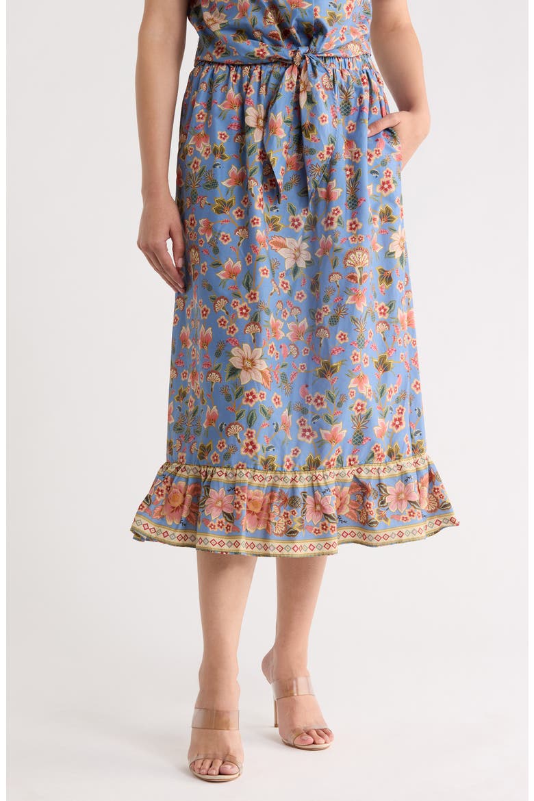 Ruffle Hem Cotton Poplin Skirt, Main, color, BLUE WILD FLOWER PRINT