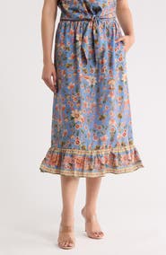 T Tahari Ruffle Hem Cotton Poplin Skirt