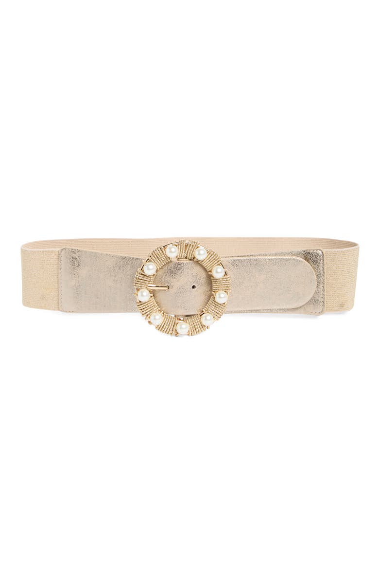 Faux Pearl Stretch Belt, Main, color, GOLD