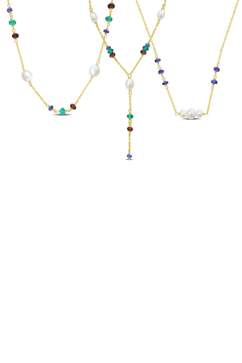 Set of 3 Cultured Pearl & Semiprecious Stone Beaded Necklaces, Main, color, MULTI