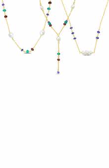 DELMAR Set of 3 Cultured Pearl & Semiprecious Stone Beaded Necklaces