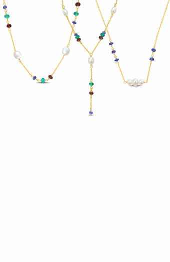 Set of 3 Cultured Pearl & Semiprecious Stone Beaded Necklaces