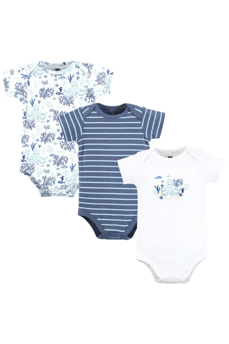 Little Soft Cotton All-in-One Outfits, Set of 3, Main, color, Mint Octopus