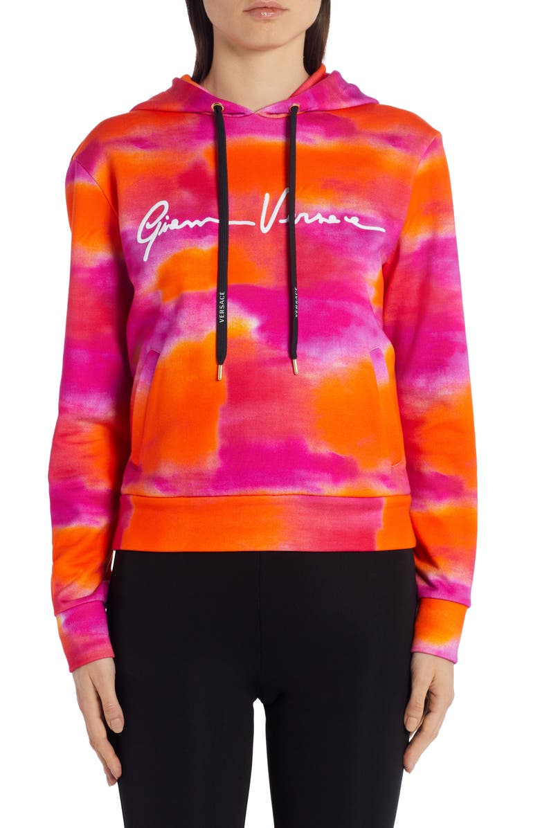 Versace Tie Dye Gianni Signature Hoodie, Main, color, 