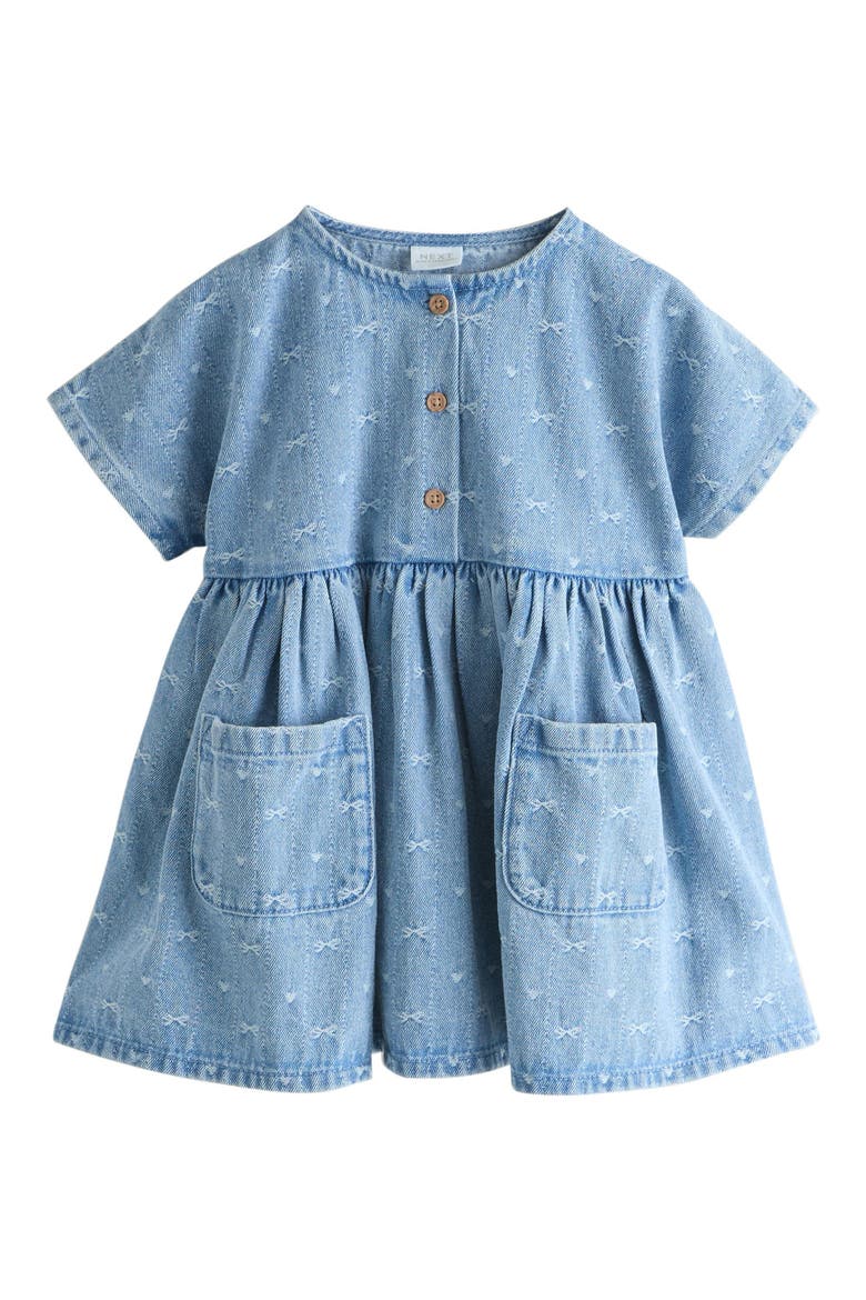 Kids' Bow Jacquard Denim Dress, Main, color, BLUE