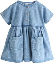 NEXT Kids' Bow Jacquard Denim Dress