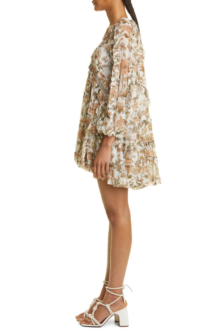 Floral Billow Frill Chintz Minidress, Alternate, color, IVORY DAISY FLORAL