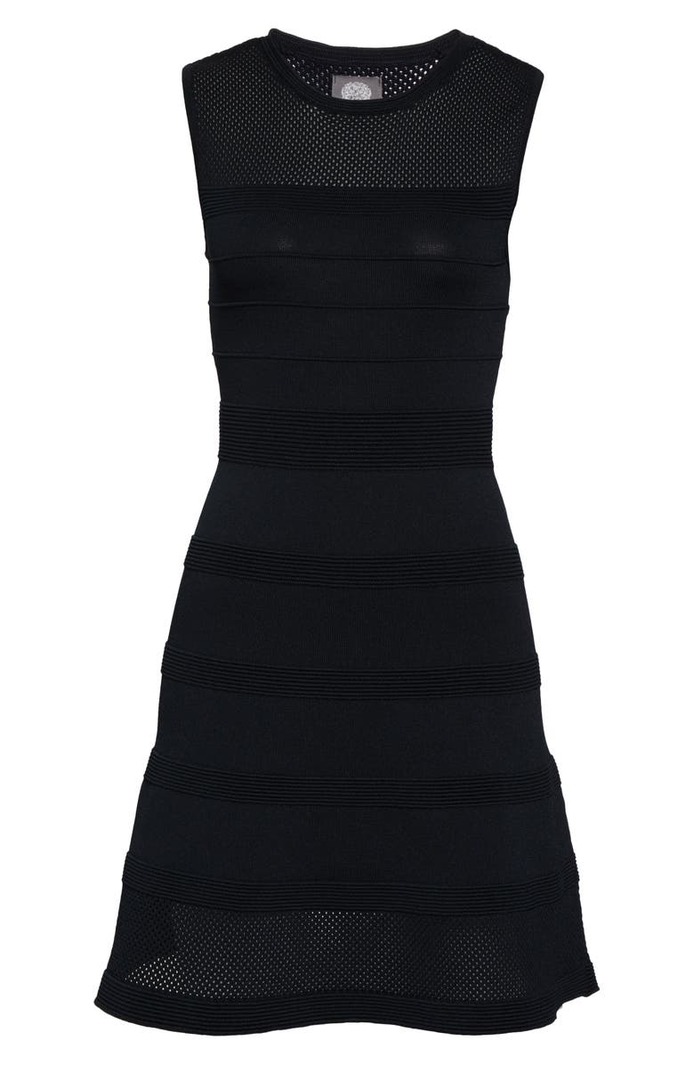 Vince Camuto Sleeveless Mesh Fit & Flare Sweater Dress, Alternate, color, 