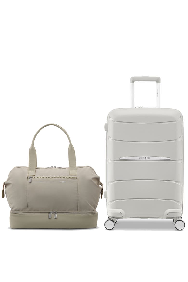 Better Than Basic 2 Piece Set Drop Bottom Weekender & Outline Pro Carry On Luggage, Main, color, Stone Grey/Limestone