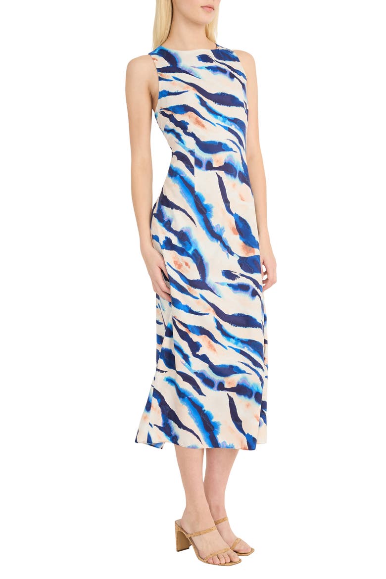 Keyhole Back Sleeveless Midi Dress, Alternate, color, IVORY/ DENIM BLUE