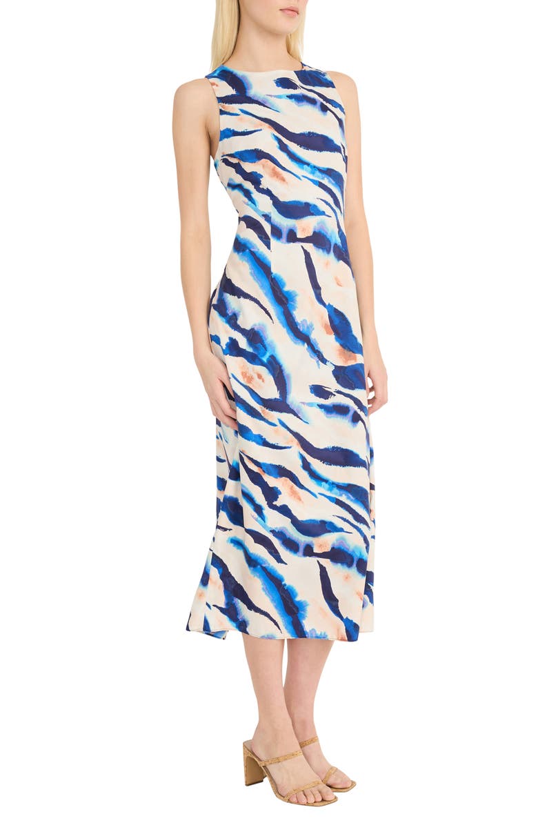 Donna Morgan Keyhole Back Sleeveless Midi Dress, Alternate, color, Ivory/ Denim Blue