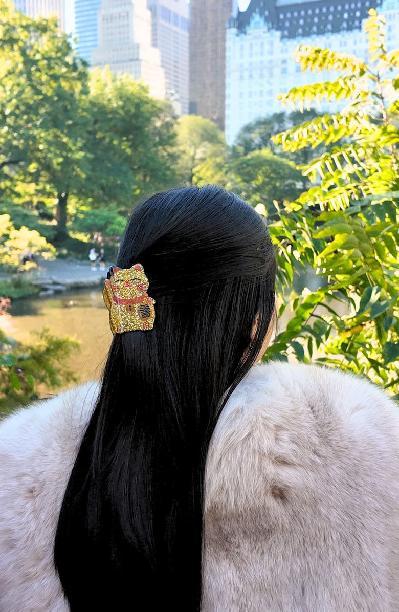 Solar Eclipse Lucky Cat Hand Painted Claw Clip, Alternate, color, Gold