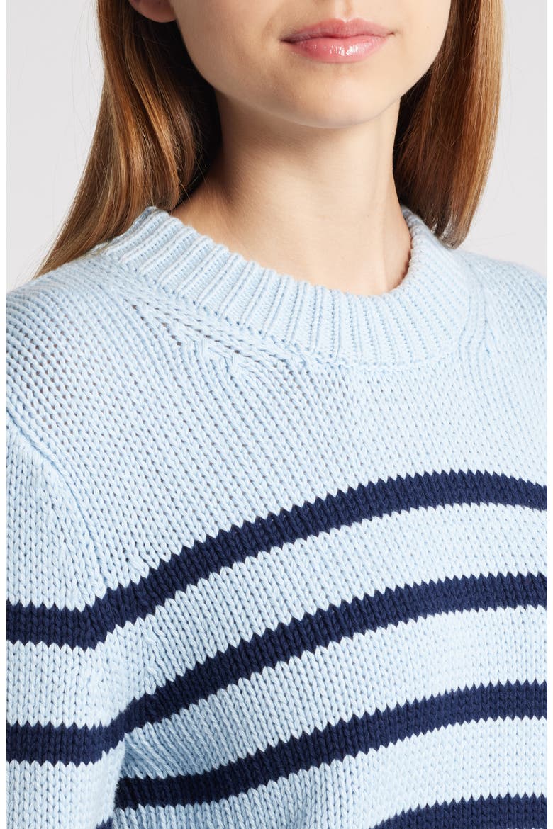 Alise Stripe Cotton Crewneck Sweater, Alternate, color, SKY NAVY STRIPE