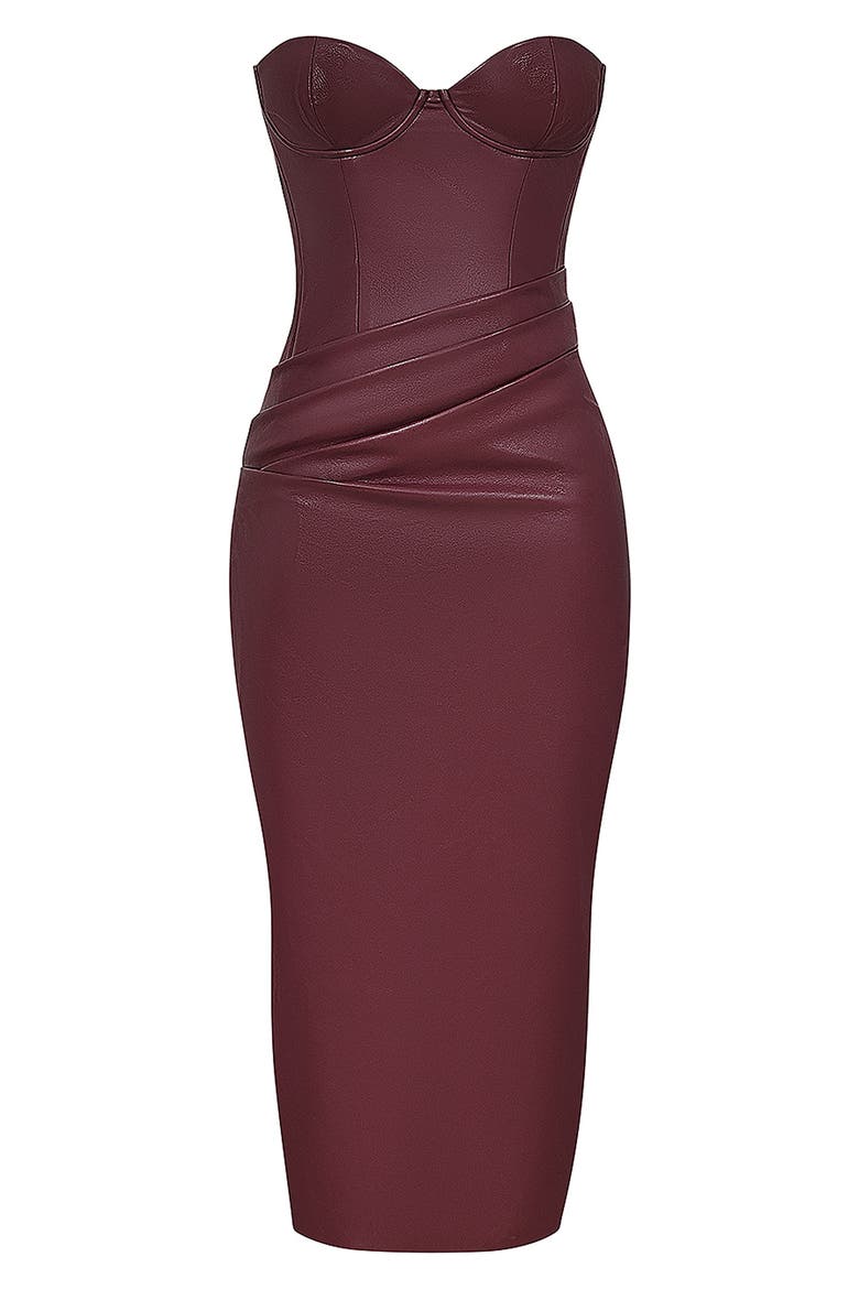 Juliana Corset Faux Leather Gown, Alternate, color, CABERNET