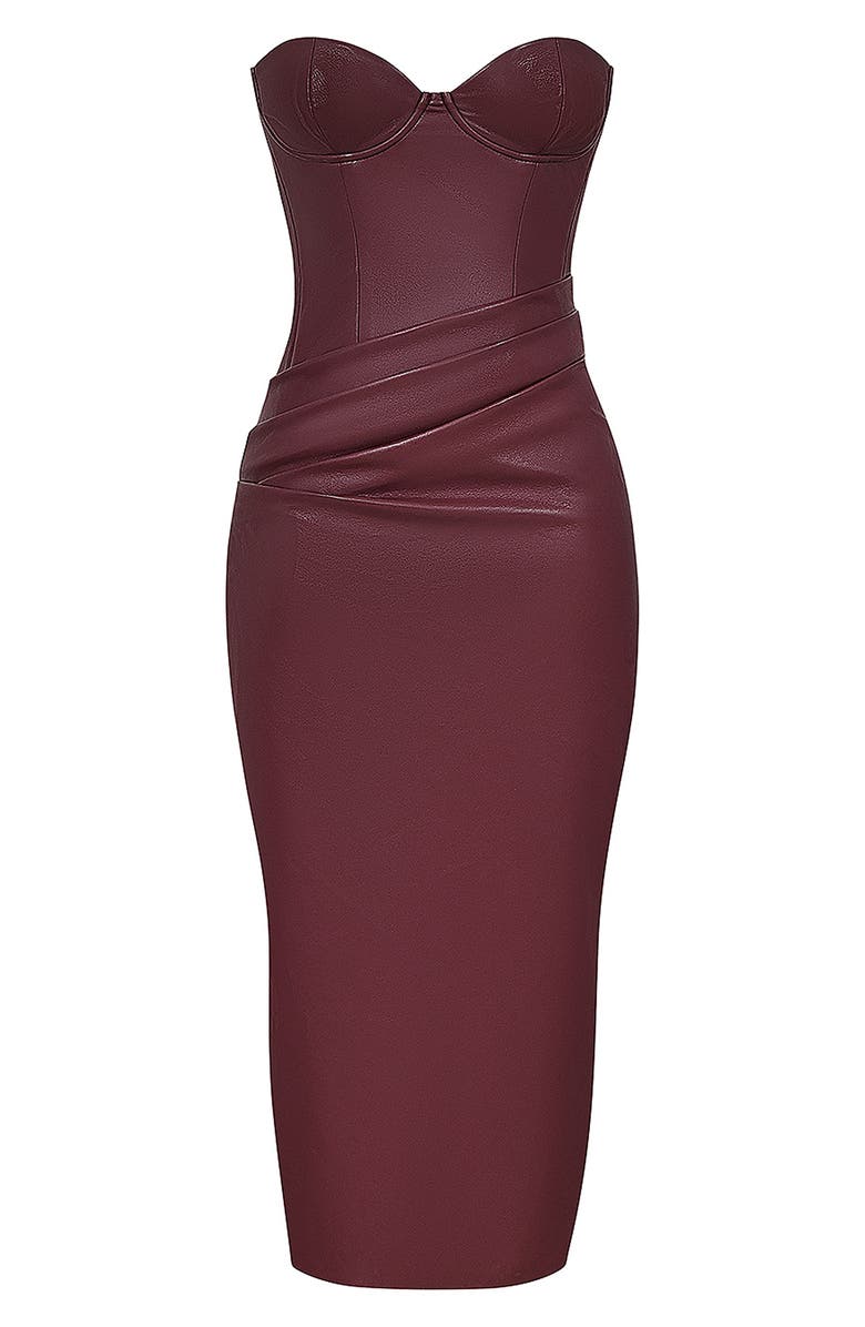 HOUSE OF CB Juliana Corset Faux Leather Gown, Alternate, color, Cabernet