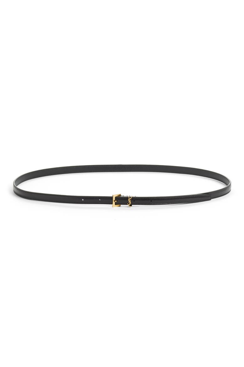 Monogram Keeper Leather Skinny Belt, Main, color, NERO