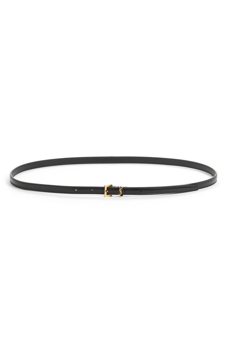 Saint Laurent Monogram Keeper Leather Skinny Belt, Main, color, Nero