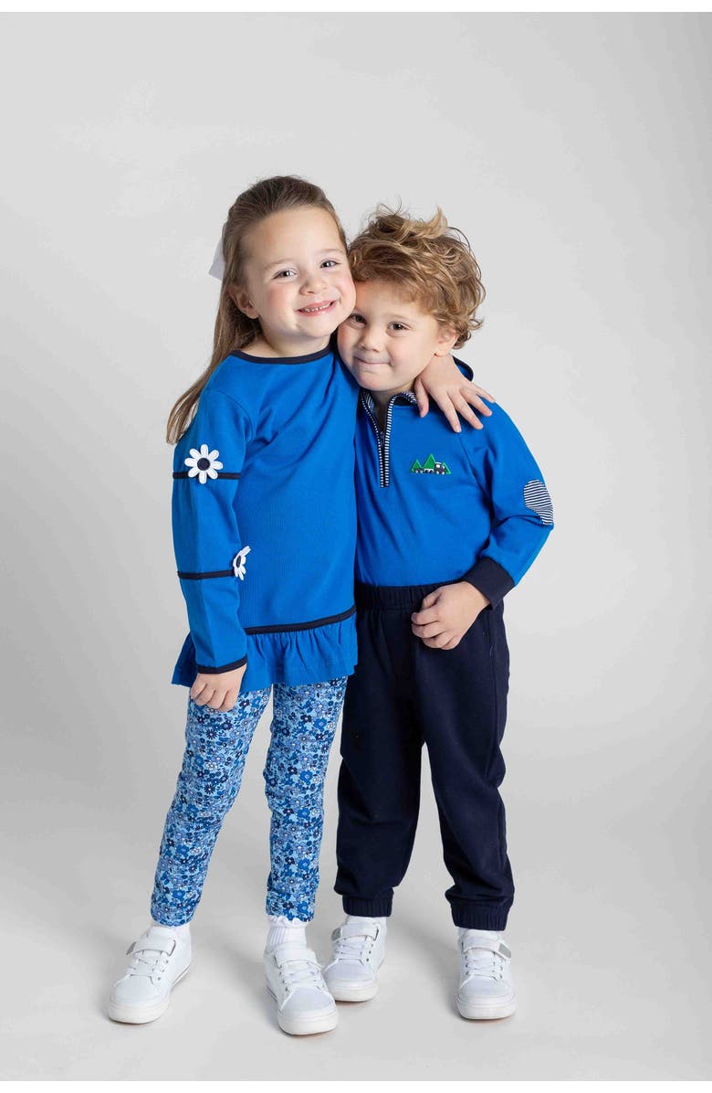 Florence Eiseman Knit Tunic With Flowers And Floral Leggings, Alternate, color, Blue