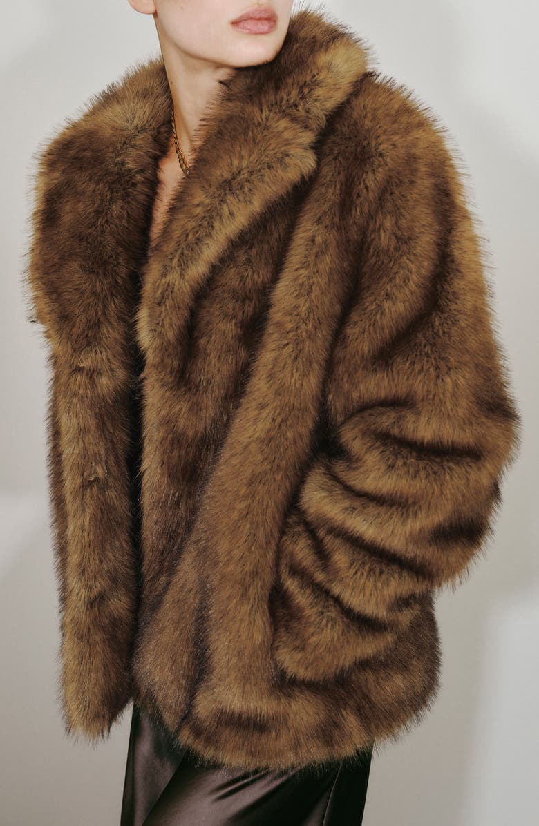 MANGO Faux Fur Coat, Alternate, color, Beige
