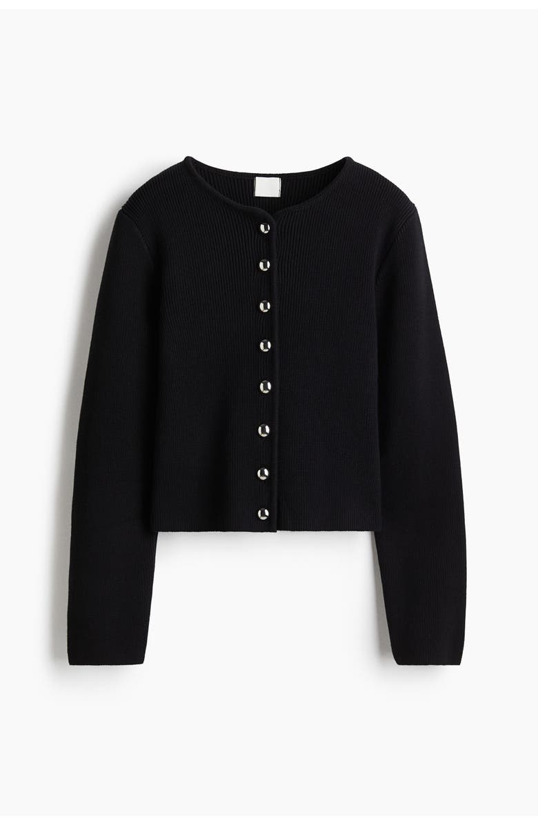 H&M Rib-knit Cotton Cardigan, Main, color, Black