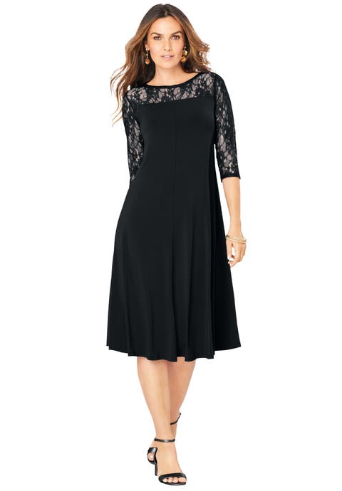 Plus Size 3/4 Sleeve Allover Lace Swing Dress