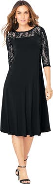 Roaman's Plus Size 3/4 Sleeve Allover Lace Swing Dress