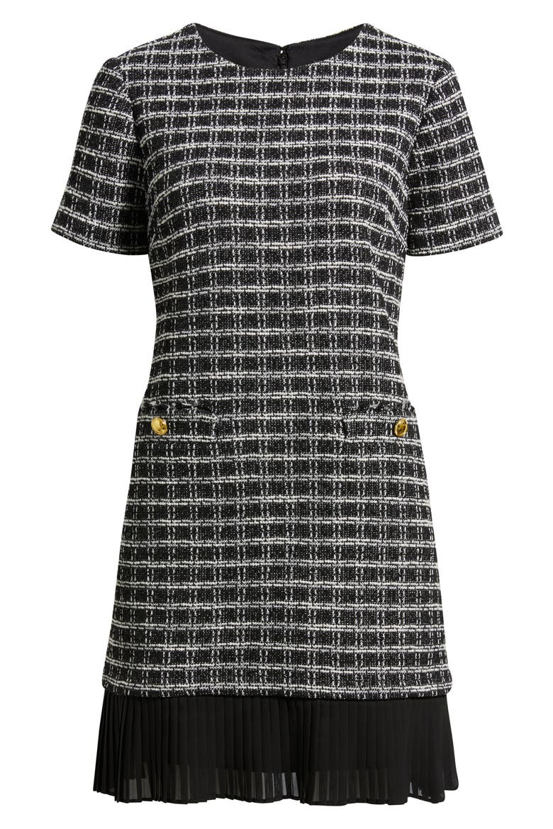 Pleated Hem Bouclé Minidress, Alternate, color, BLACK MULTI