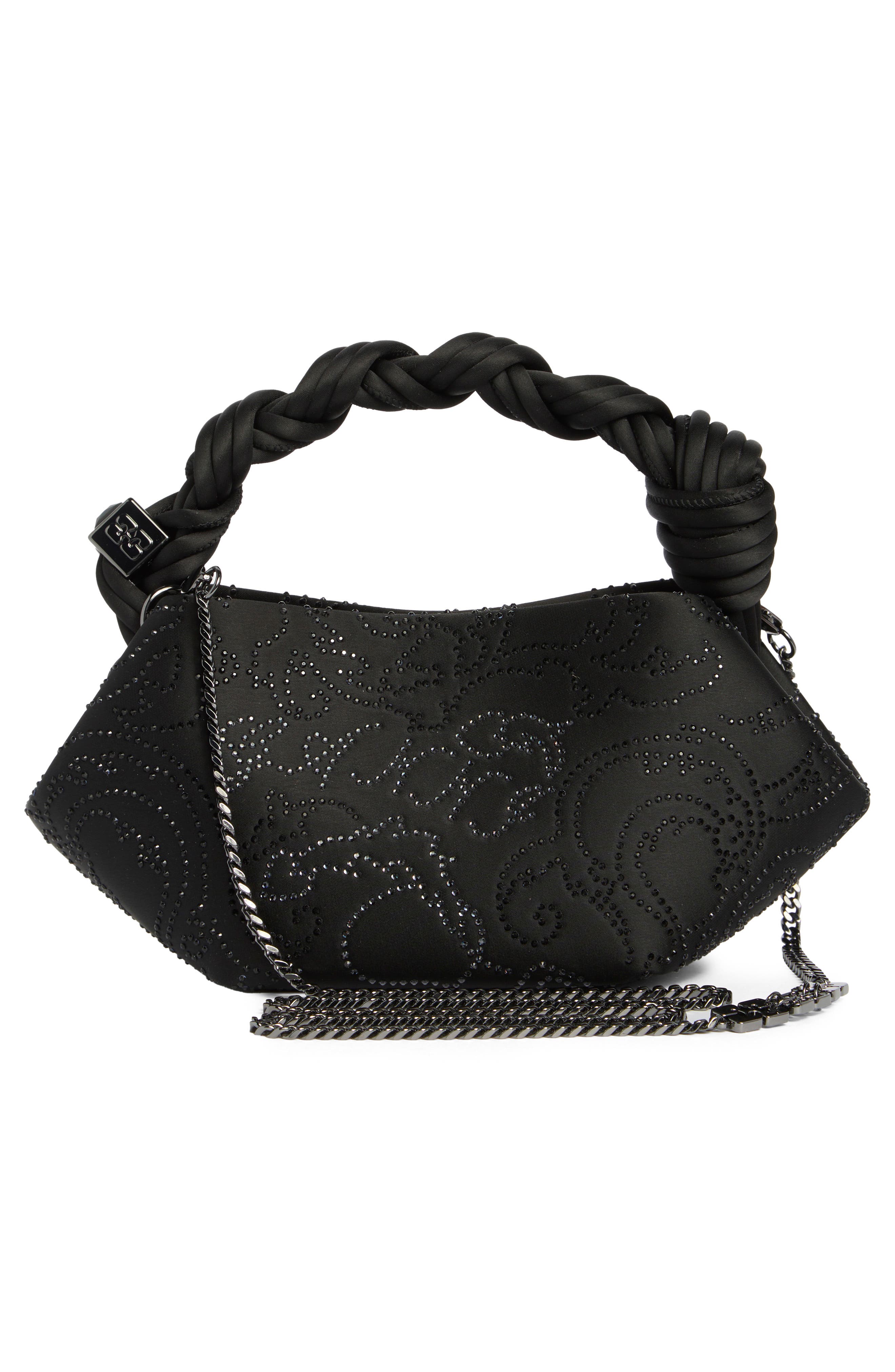 Ganni Mini Bou Sequin Crossbody Bag, Alternate, color, Black