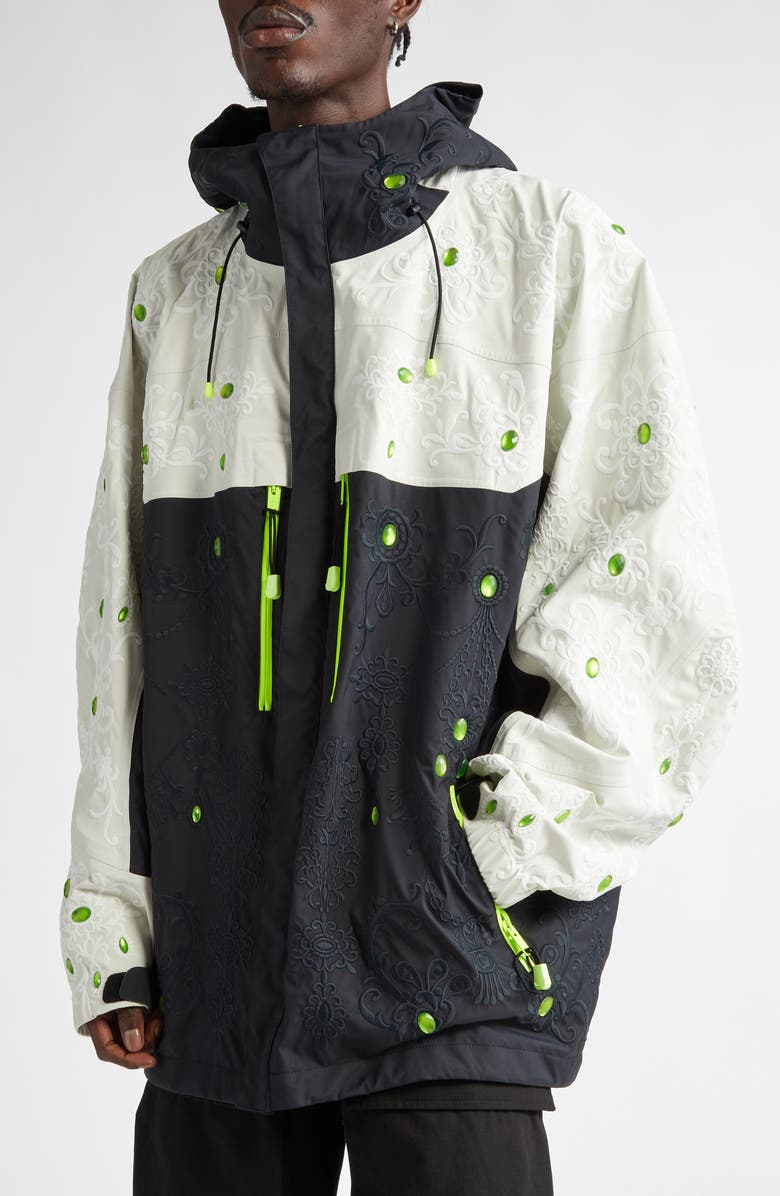 Givenchy Floral Embroidered Colorblock Hooded Jacket, Alternate, color, 