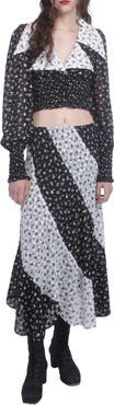 Anna Sui Ditsy Dot Chiffon Contrast Flowy Skirt