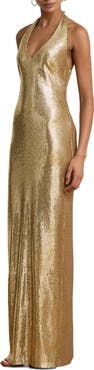 Lauren Ralph Lauren Luxe Sequin Tulle Halter Column Gown