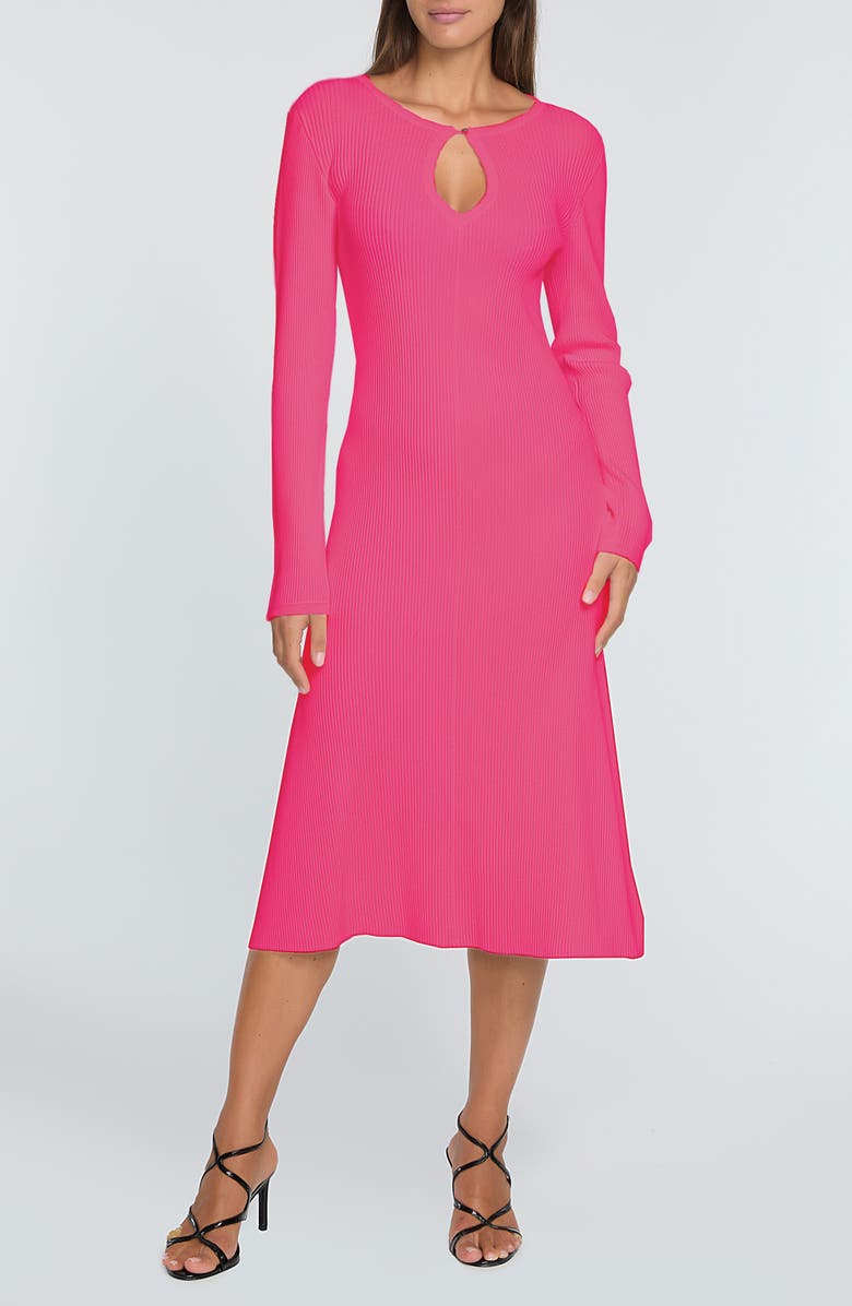 Elie Tahari The Belinda Keyhole Neck Long Sleeve Midi Sweater Dress, Main, color, Haute Pink