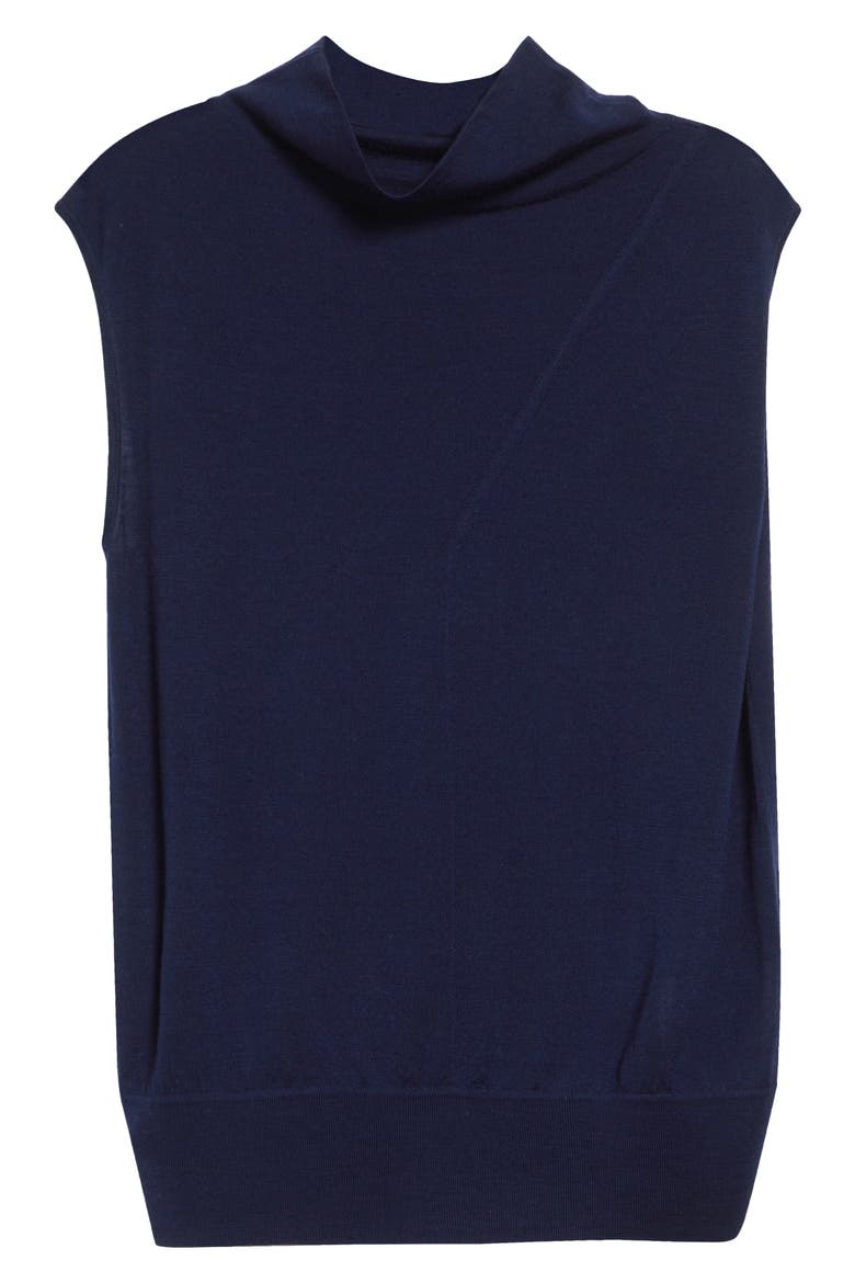 Honey Cowl Neck Sleeveless Wool Sweater, Alternate, color, NAVY