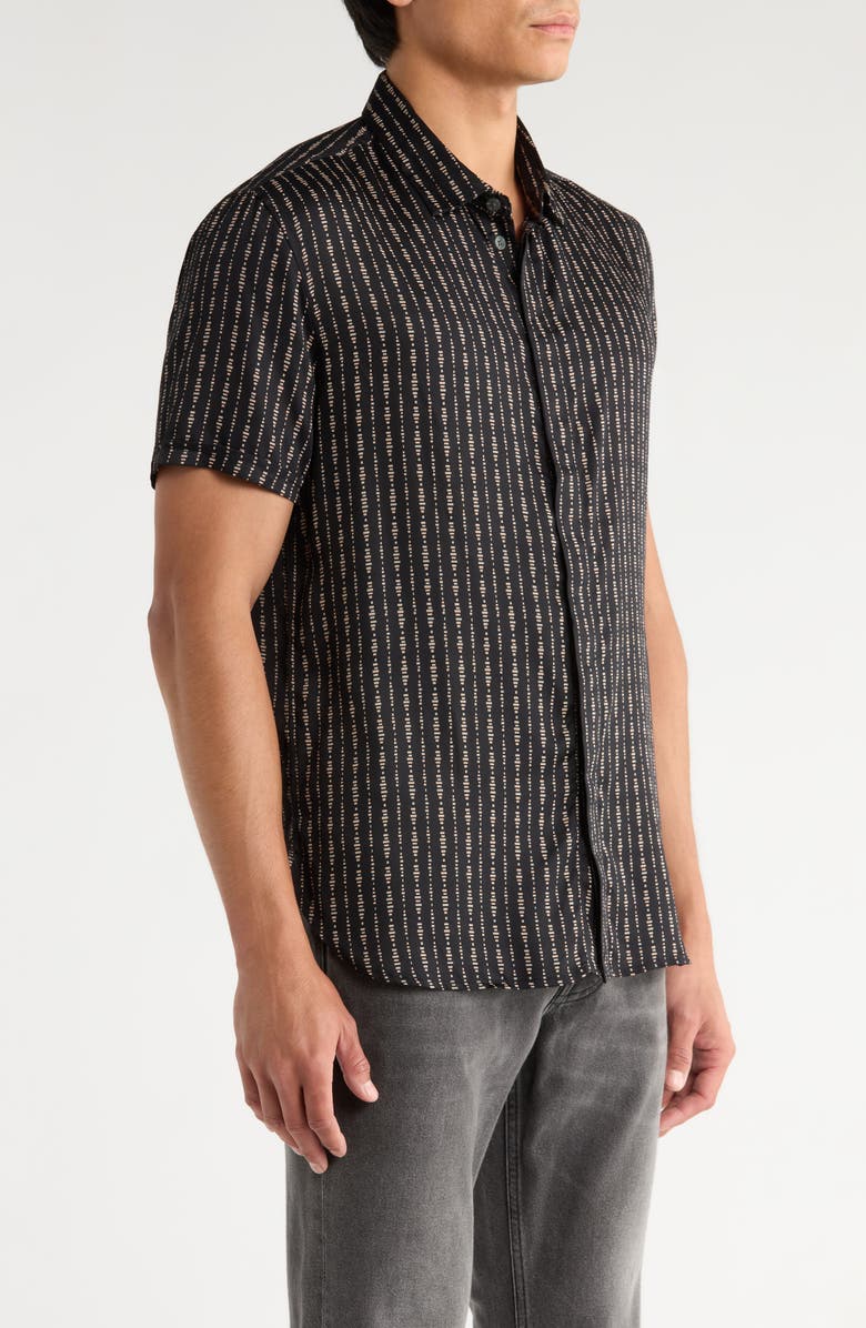 John Varvatos Loren Stripe Short Sleeve Button-Up Shirt, Alternate, color, Black