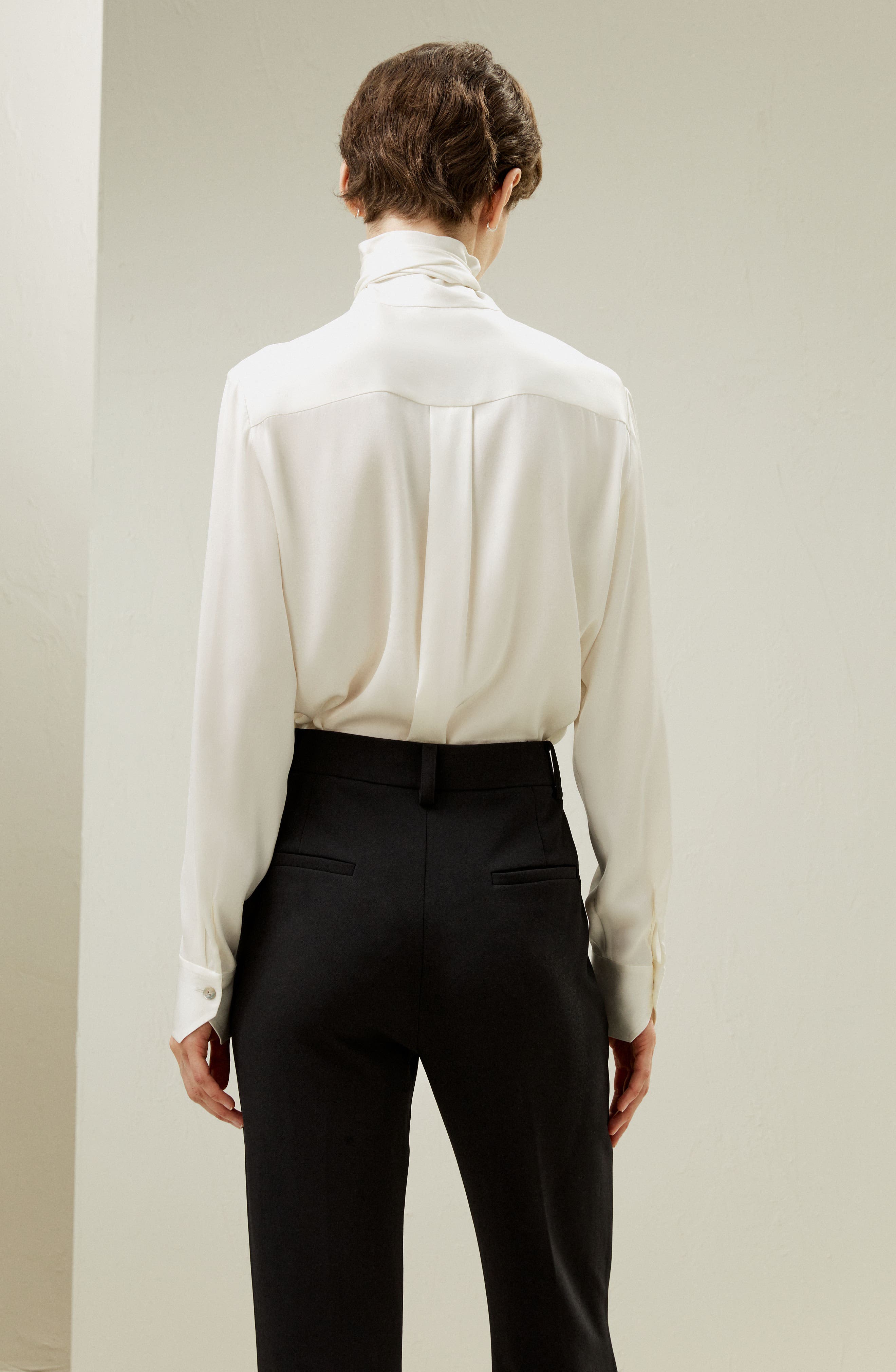 Silk Turtleneck Ribbon Blouse - image 2