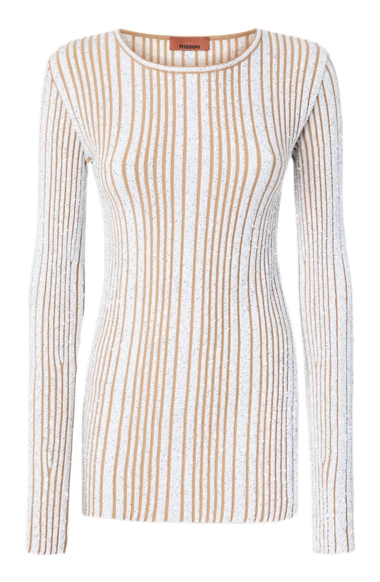 Missoni Ribbed Sweater Swith Sequins And Long Sleeves, Alternate, color, White 
Beige