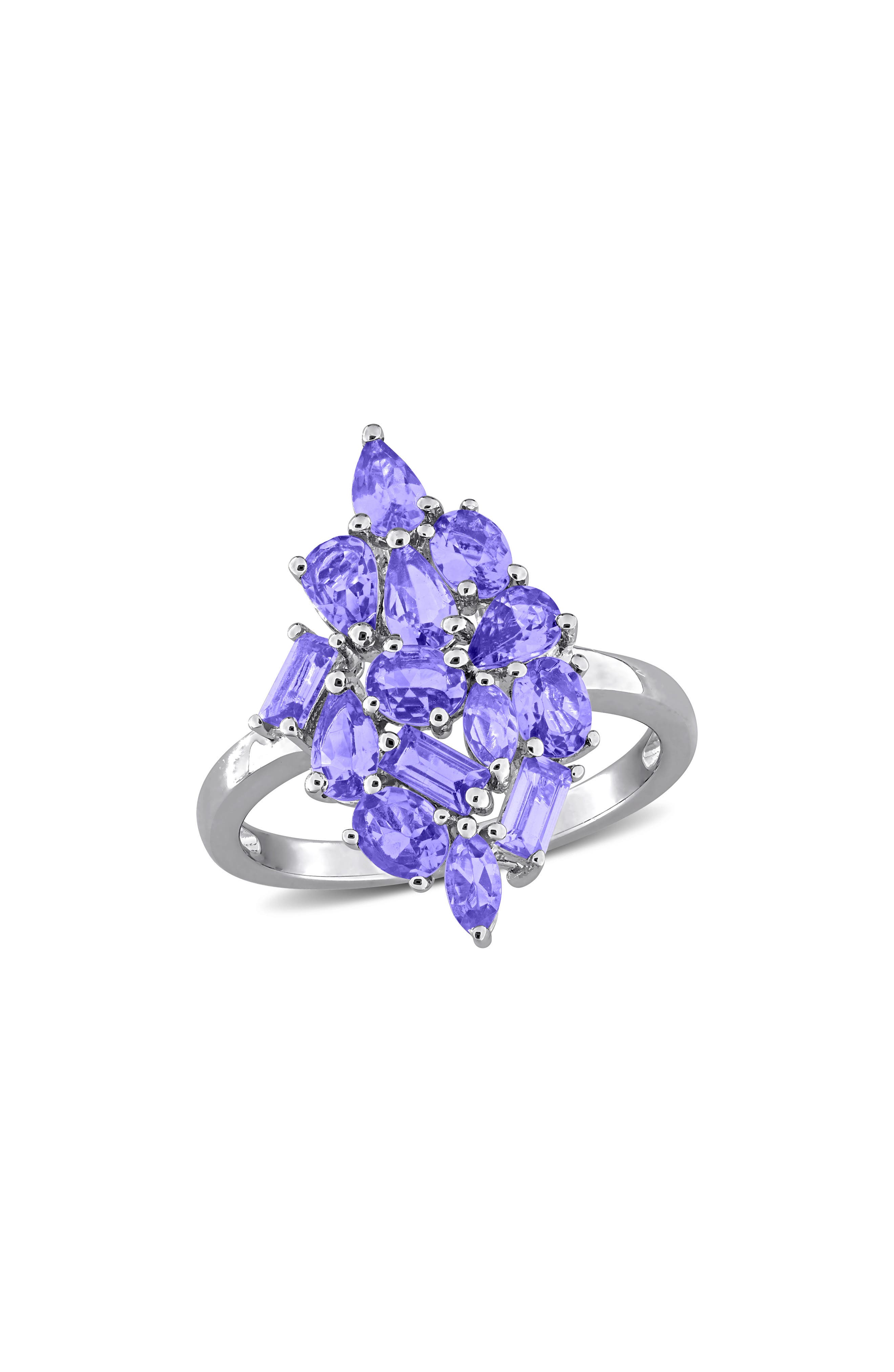 Multi-Shaped Tanzanite Sterling Silver Cluster Ring