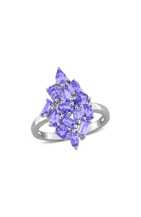 Multi-Shaped Tanzanite Sterling Silver Cluster Ring