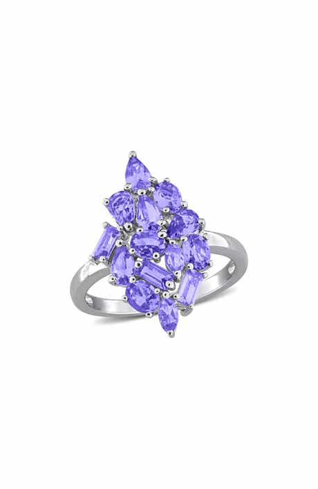 Multi-Shaped Tanzanite Sterling Silver Cluster Ring